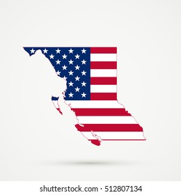 British Columbia map in United States flag colors, editable vector.
