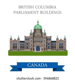 British Columbia Parliament Buildings in Canada. Flat cartoon style historic sight showplace attraction web site vector illustration. World countries cities vacation travel North America collection.