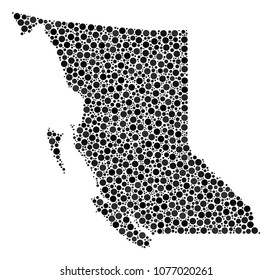British Columbia Province Map composition of round spots in different sizes. Random round dots are grouped into British Columbia Province Map illustration. Vector geographical map design concept.