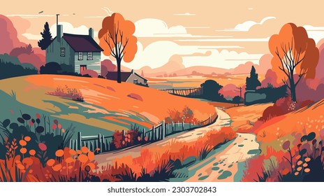 
British countryside, English country garden, flat vector illustration, EPS 10.