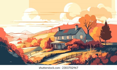 
British countryside, English country garden, flat vector illustration, EPS 10.