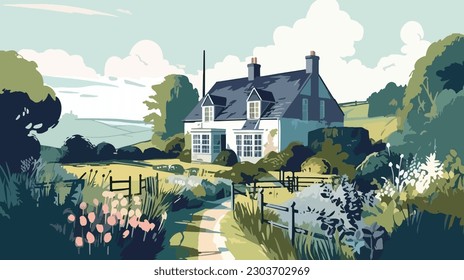 
British countryside, English country garden, flat vector illustration, EPS 10. svg