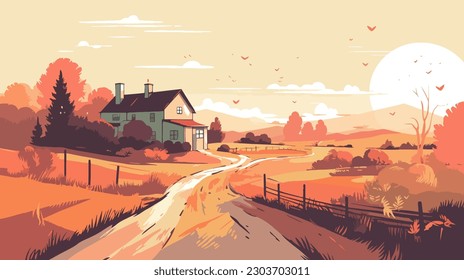 
British countryside, English country garden, flat vector illustration, EPS 10.