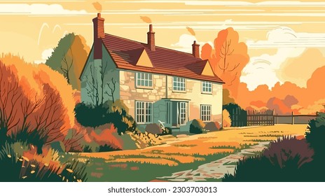 
British countryside, English country garden, flat vector illustration, EPS 10.
