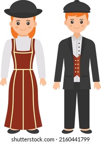 Pareja británica Parada juntos Concepto, Gales y Gales código de vestimenta vectorial diseño de iconos, símbolo de los pueblos indígenas del mundo, personajes con ropa informal Signo, ilustración de vestimenta tradicional