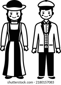 British Couple Standing together Concept, Wales and Welsh dress code vector icon design, World Indigenous Peoples symbol, characters in casual clothes Sign, traditional dress stock illustration