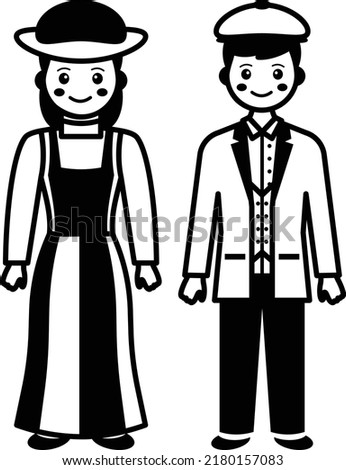 British Couple Standing together Concept, Wales and Welsh dress code vector icon design, World Indigenous Peoples symbol, characters in casual clothes Sign, traditional dress stock illustration