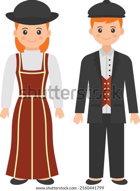 British Couple Standing together  Concept,\
Wales and Welsh dress code vector color icon design, World\
Indigenous Peoples symbol, characters in casual clothes Sign,\
traditional dress stock\
illustration