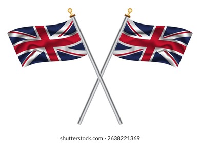 British crossed flags on isolated background, vector illustration. Two crossed national flags of the United Kingdom.