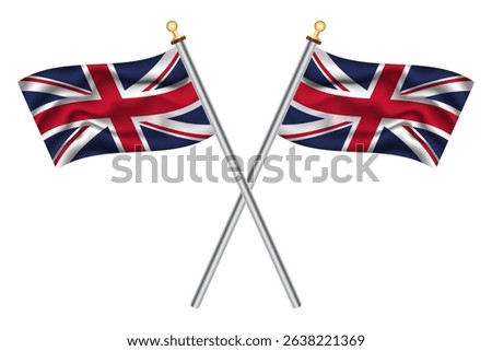 British crossed flags on isolated background, vector illustration. Two crossed national flags of the United Kingdom.