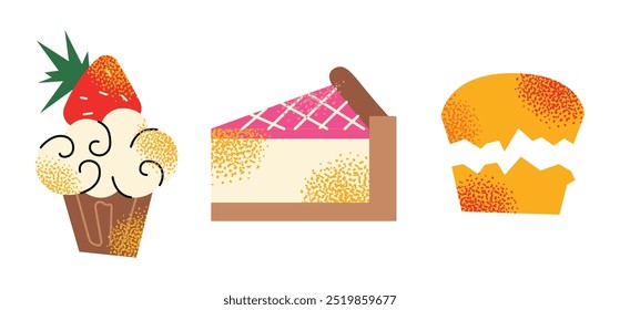 British cuisine breakfast and afternoon tea stand food icon. Scones with jam, pie, cupcake, cakes and sandwich.  Tea time elements. Tea Party Invitation. Vector illustration isolated on background