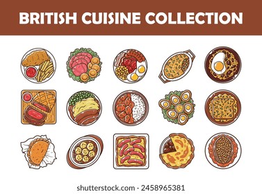 Juego de Ilustración vectorial de cocina británica