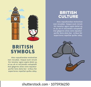 British culture and symbols on vertical brochures set