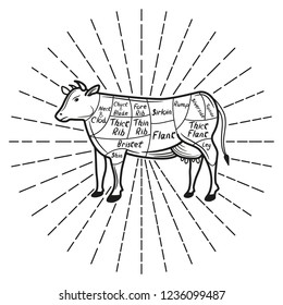 British cuts of beef diagram. Vector illustration.