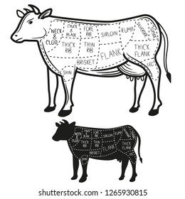 British cuts of beef diagram. Vector illustration.