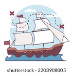British East India Company. India and Southeast Asia colonization. Trade company selling goods and slaves. Development of the seafaring and international trade. Flat vector illustration