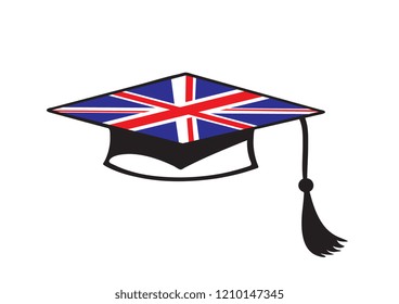 British education or learning English - mortar board with the British flag
