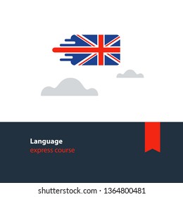 British english language class concept icon set and flag logo, language exchange program, forum and international communication sign. Flat design vector illustration