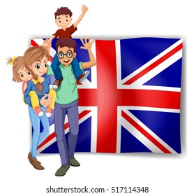 British Family And Flag In Background Illustration