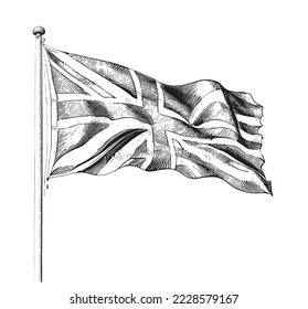 British flag abstract sketch hand drawn engraved style Vector illustration.