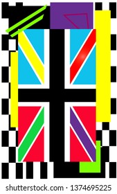 British flag backgorund vivid colors pop art with mosaic