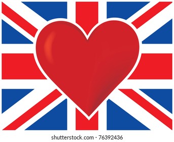 A  British flag with a big red heart in the center of it svg