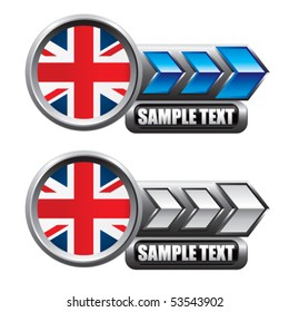Marcas con nombres de flecha azul y blanca de la bandera británica