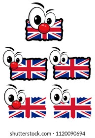 British flag and cartoon eyes. funny britisch flag. illustration for kids