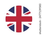 British flag. British circle flag. UK flag. Standard color. Round button icon. Circle icon. Computer illustration. Digital illustration. Vector illustration.