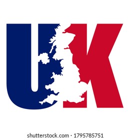 British flag colored UK letters forming borders of United Kingdom

