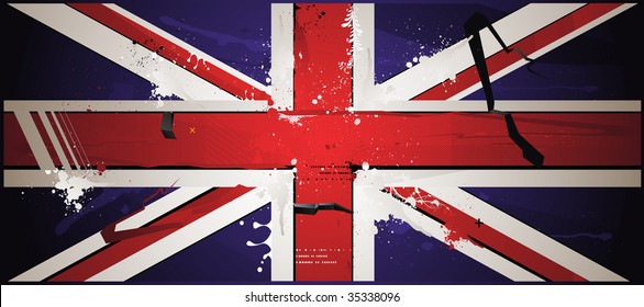 The British flag is drawn with paint, grunge
