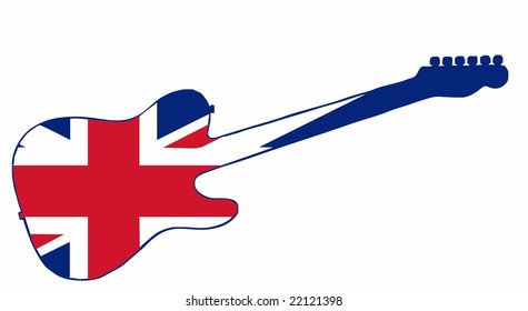 British flag electric guitar isolated vector illustration