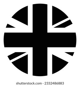 La bandera británica. Icono de marca. El icono negro. Indicador de icono de círculo. Ilustración del equipo. Ilustración digital. Ilustración vectorial.