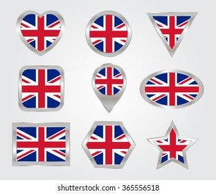 British flag icon set.UK flag vector illustration.