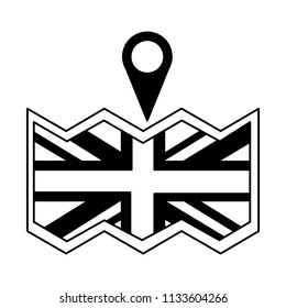 british flag in map location pin