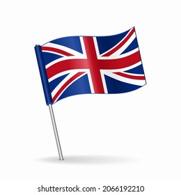 Diseño del puntero del mapa de bandera británica. Ilustración vectorial.