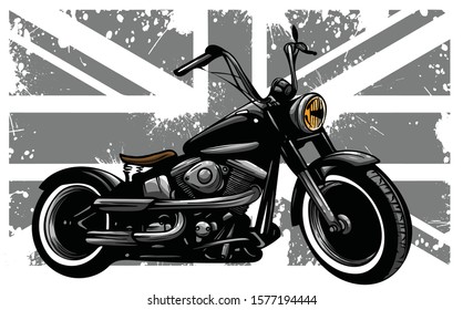 British flag with motorcycle typography, illustration, vectors