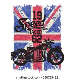 British flag  motorcycle typography, t-shirt graphics, vectors