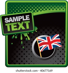 bandera británica en un anuncio negro y verde de tono medio gruñón