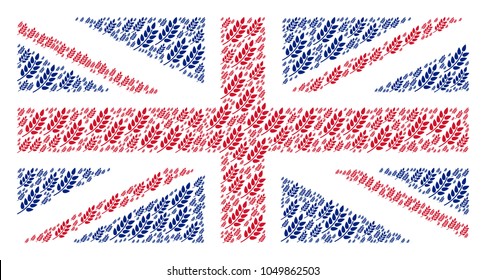 British Flag pattern constructed of leaf branch pictograms. Vector leaf branch elements are united into mosaic English flag pattern.