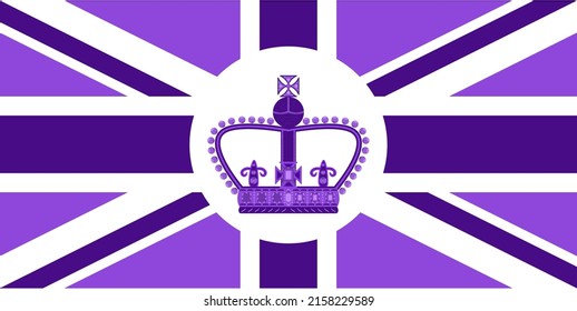 British flag in purple with emblem for 70 anniversary Queen on throne in UK. Poster with platinum jubilee symbol. Purple banner template or card. svg