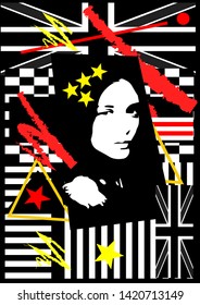 British flag with a qeen girl, pop art poster