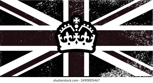 British flag with royal crown - vector illustration