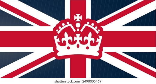 Bandera británica con corona real - Ilustración vectorial