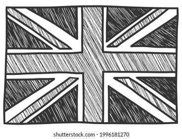 British flag sketch black and white hatching. United Kingdom drawing. Vector illustration