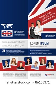 British flag template for advertising brochure with people