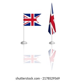 British flag in two versions with mirror reflection. Front view, vector illustration.