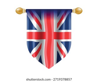 Vektor der britischen Flagge. Vektorfahne von Briten, auf einen Fahnenmast gewickelt. Symbol der britischen, Vorlage für Banner, Karte, Werbung, Förderung. Vektorgrafik.