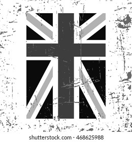British flag vertical. Grunge old style. Design, isolated on white background. Symbol England, Britain, United Kingdom, London. National fashion template typography. Vector illustration