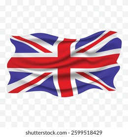 The British flag waving design. Creative United Kingdom, UK or England flag flat emoji png background. Great Britain flag fabric icon or symbol illustration.